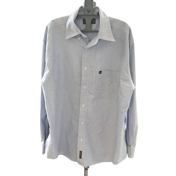 Timberland Mens Button Up Shirt Light Blue Chambray Sz L Long Sleeve Casual Work - Picture 1 of 9